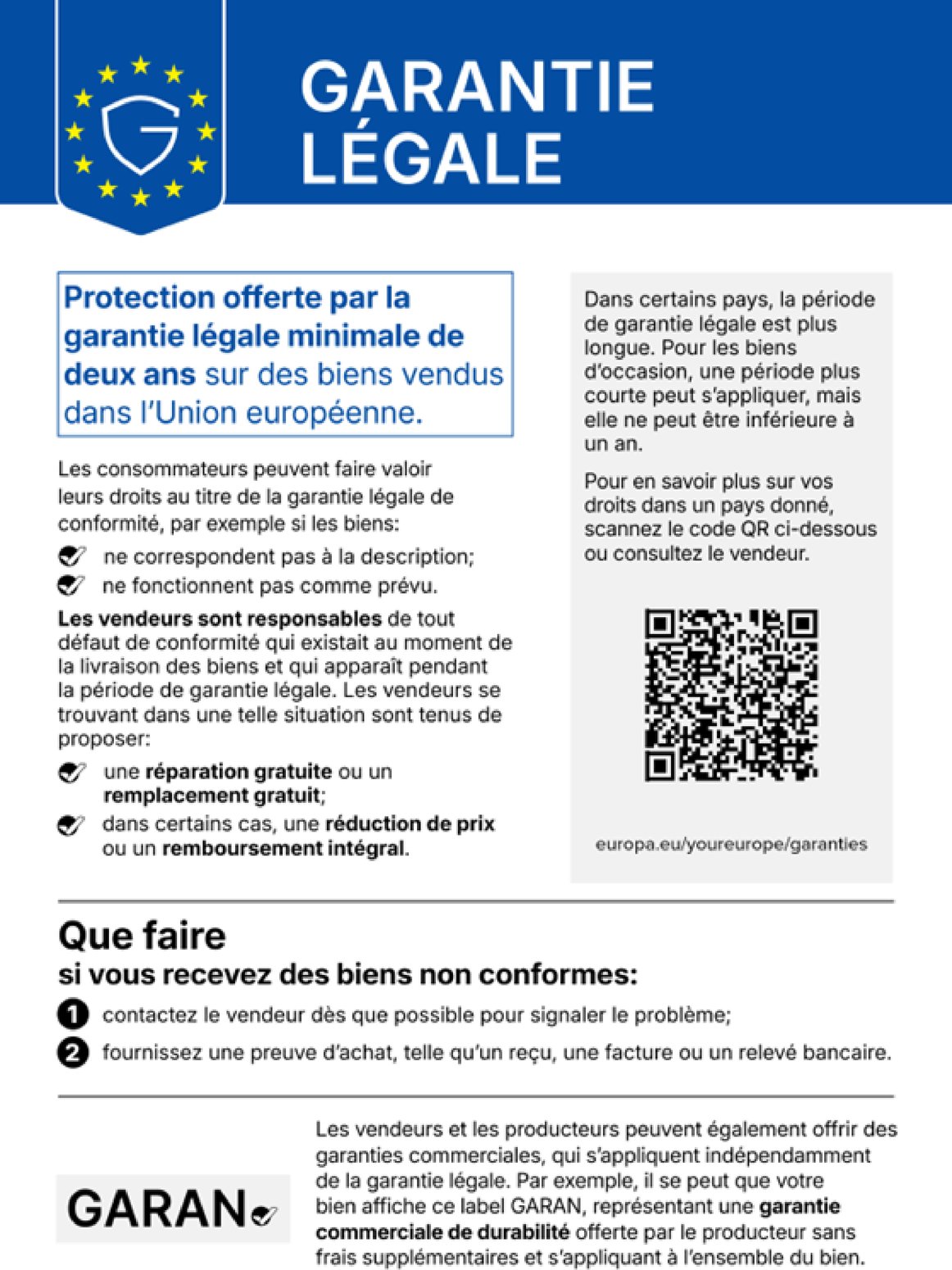 Notice harmonisée sur la garantie légale de conformité, règlement d’exécution (UE) 2025/1960